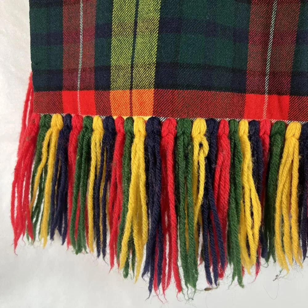 Vintage Buchanan Modern Tartan Wool Stole Wrap Scarf 27x79 Handmade Fringe